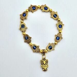 Evil Eye Owl Gold Bead‎ Fashion Elastic Bracelet Charm Costume Jewelry